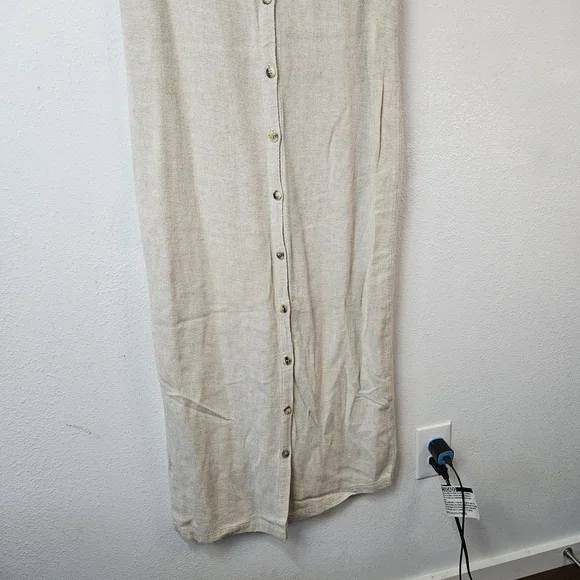 Cut Loose Flax Blend Sleeveless Beige Button-Down Maxi Dress Small Lagenlook - Picture 2 of 6
